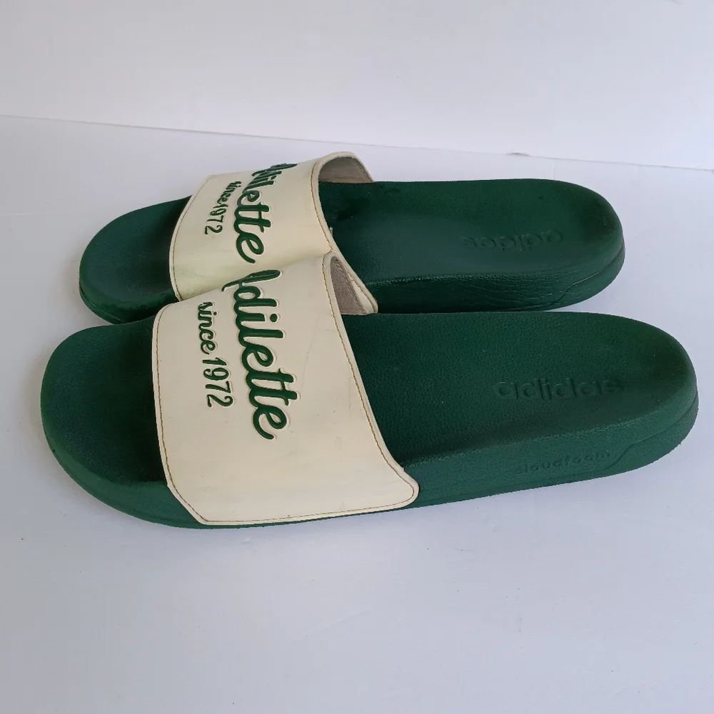 Adidas Adilette Mens Green & White Cloudfoam Shower Soccer Slides Size 11
